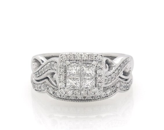 Previously Owned Princess-Cut Quad Diamond Bridal Set 3/4 ct tw 14K White Gold Size