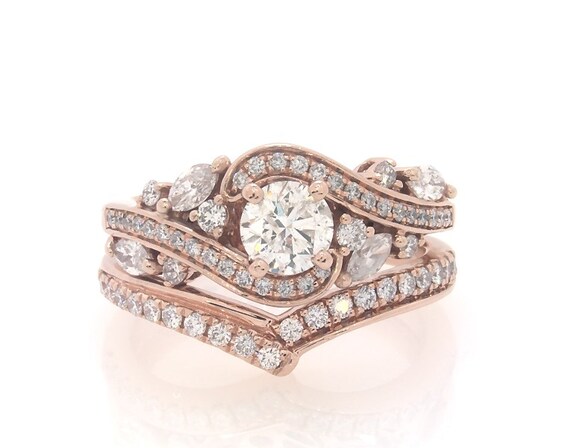 Previously Owned Round-Cut Diamond Bypass Bridal Set 1-1/3 ct tw 14K Rose Gold 6