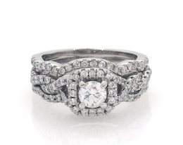 Previously Owned Round-Cut Diamond Twist Shank Soldered Bridal Set 1-1/6 ct tw 14K White Gold Size 7.5