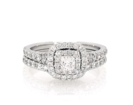Previously Owned Neil Lane Princess-Cut Diamond Double Halo Bridal Set 1-1/3 ct tw 14K White Gold Size 6.5