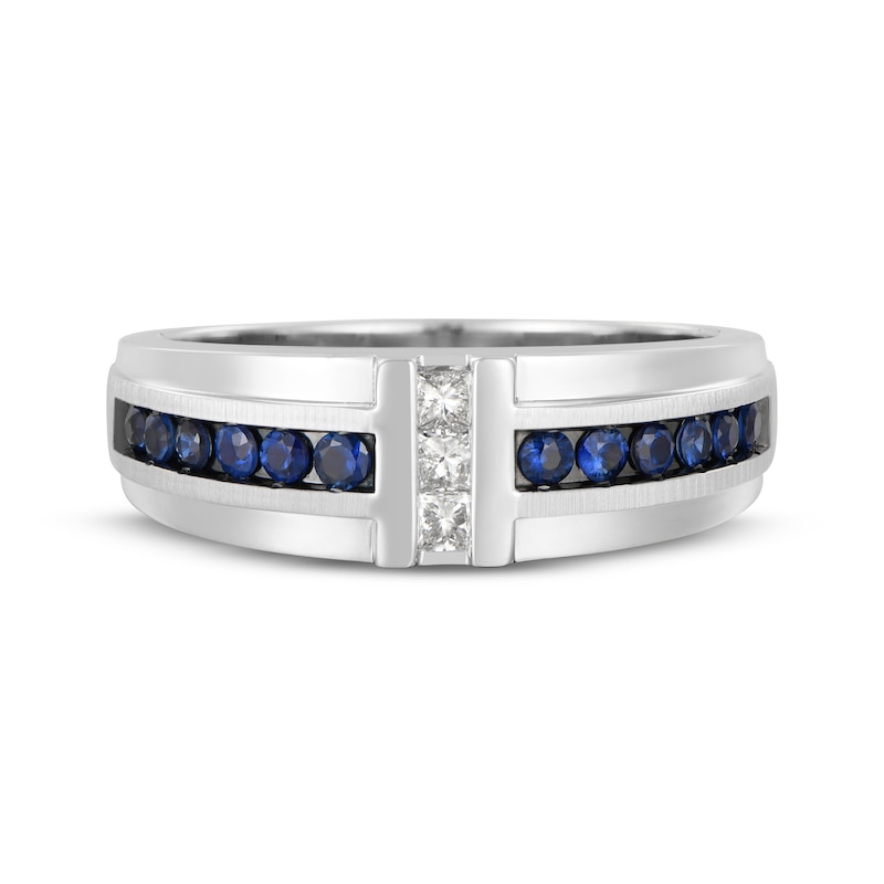 Main Image 4 of Previously Owned Men's Diamond & Natural Blue Sapphire Wedding Band 1/5 ct tw 10K White Gold