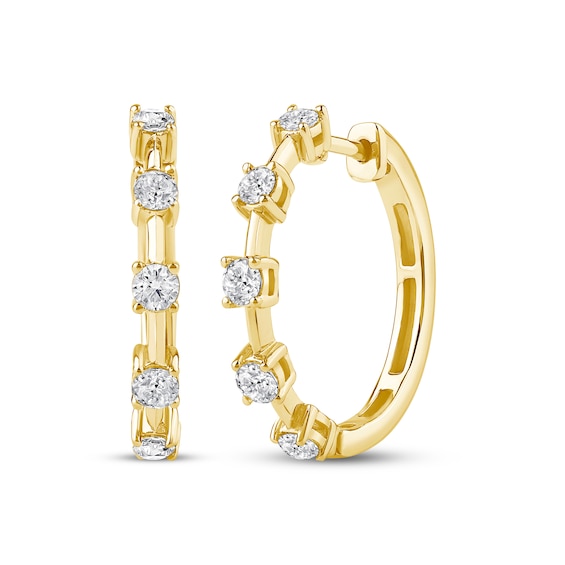 Previously Owned KAY Lab-Grown Diamonds Station Hoop Earrings 1 ct tw 10K Yellow Gold