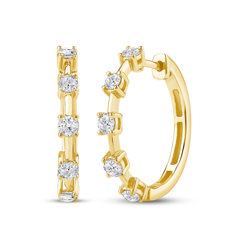 Main Image 1 of Previously Owned KAY Lab-Grown Diamonds Station Hoop Earrings 1 ct tw 10K Yellow Gold