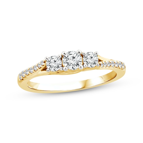 Previously Owned Memories Moments Magic Round-Cut Diamond Three-Stone Engagement Ring 1/2 ct tw 14K Yellow Gold