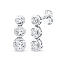 Previously Owned Memories, Moments, Magic Diamond Three-Stone Drop Earrings 1/2 ct tw 10K White Gold