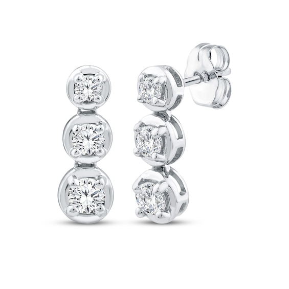 Previously Owned Memories, Moments, Magic Diamond Three-Stone Drop Earrings 1/2 ct tw 10K White Gold