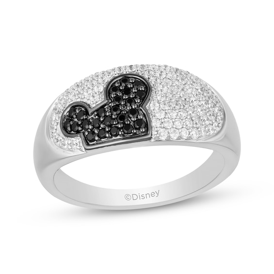 Previously Owned Disney Treasures Mickey Mouse Black & White Diamond Ring 1/2 ct tw Sterling Silver