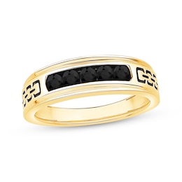 Previously Owned Men's Black Diamond Engraved Pattern Wedding Band 1/2 ct tw 10K Yellow Gold