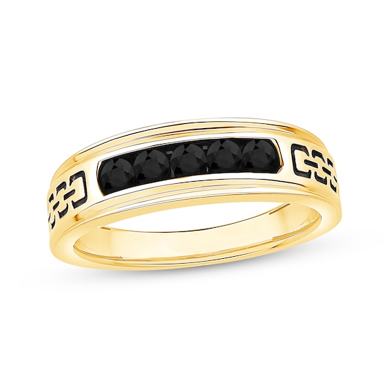 Previously Owned Men's Black Diamond Engraved Pattern Wedding Band 1/2 ct tw 10K Yellow Gold