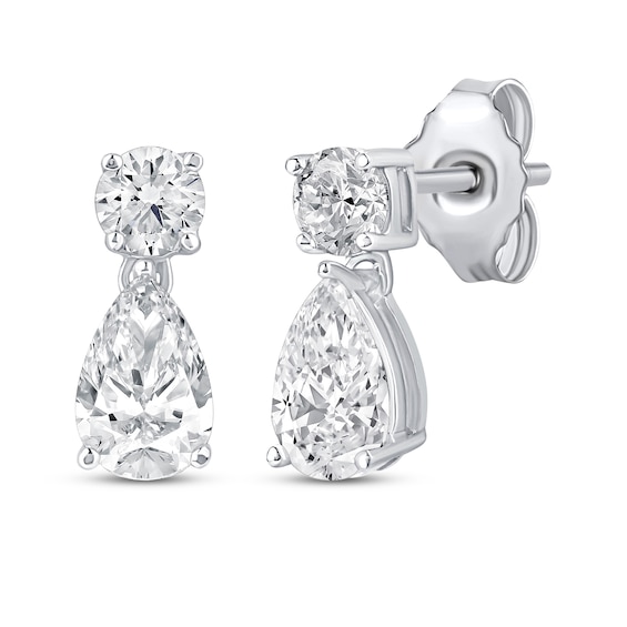 Previously Owned KAY Lab-Grown Diamonds Certified Pear-Shaped & Round-Cut Dangle Earrings 3/4 ct tw 10K White Gold