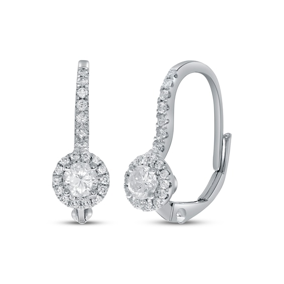 Previously Owned Diamond Halo Drop Earrings 1/2 ct tw 10K White Gold