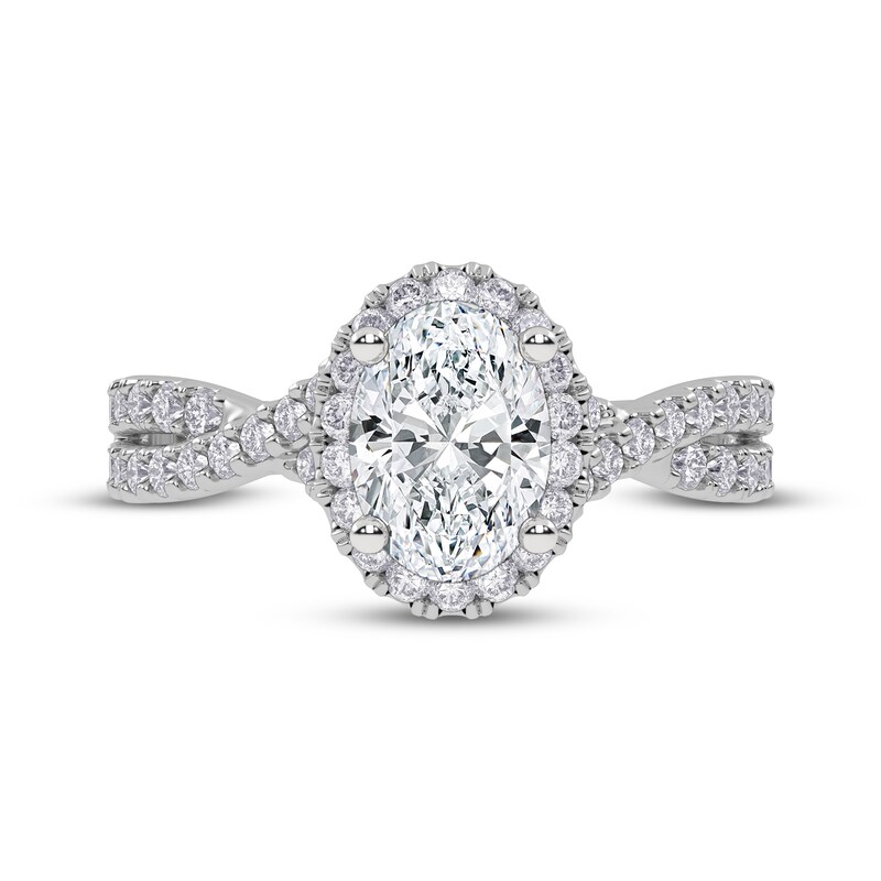 Main Image 3 of Previously Owned Oval-Cut Lab-Grown Diamond Halo Engagement Ring 1-1/4 ct tw 14K White Gold