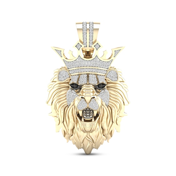 Previously Owned Men's Black & White Diamond Lion With Crown Pendant 1/2 ct tw 10K Yellow Gold