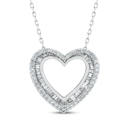 Previously Owned Baguette & Round-Cut Diamond Heart Necklace 1/2 ct tw 10K White Gold 18"
