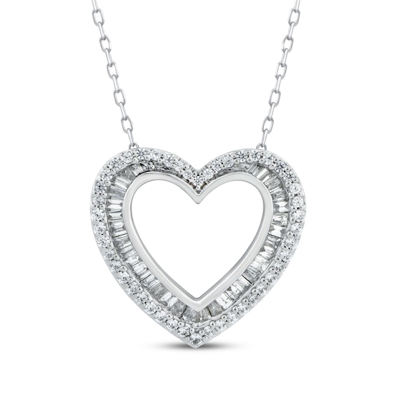 Previously Owned Baguette & Round-Cut Diamond Heart Necklace 1/2 ct tw 10K White Gold 18"