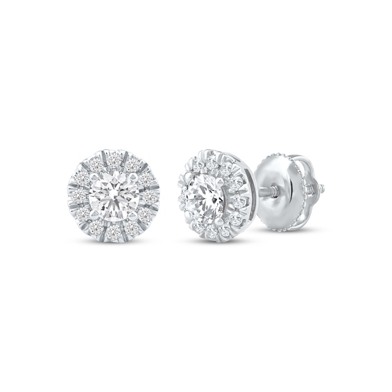 Previously Owned KAY Lab-Grown diamonds Halo Stud Earrings 1/2 ct tw 14K White Gold (F/VS2)