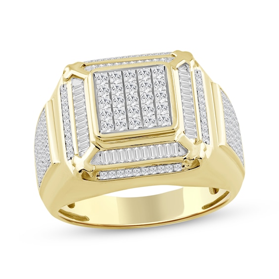 Previously Owned Men's Baguette & Round-Cut Diamond Beveled Ring 1 ct tw 10K Yellow Gold