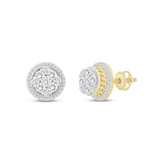 Previously Owned Men's Multi-Diamond Chain Link Accent Circle Stud Earrings 1 ct tw 10K Yellow Gold