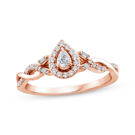 Previously Owned Pear-Shaped Diamond Halo Engagement Ring 1/3 ct tw 14K Rose Gold