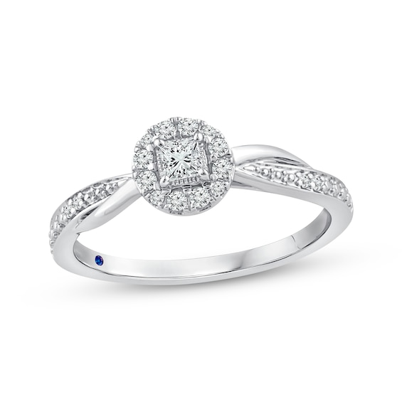 Previously Owned Princess-Cut Diamond & Blue Sapphire Ring 1/5 ct tw 10K White Gold