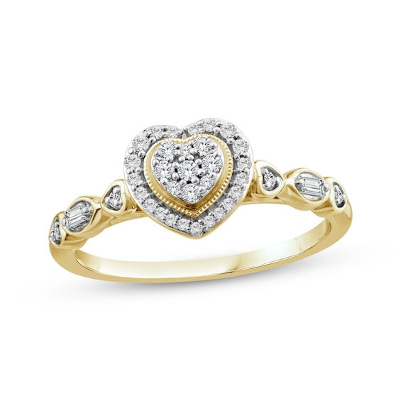Previously Owned Multi-Diamond Center Heart-Shaped Promise Ring 1/5 ct tw 10K Yellow Gold
