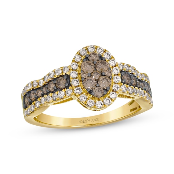Previously Owned Le Vian Chocolate Waterfall Diamond Oval Halo Ring 7/8 ct tw 14K Honey Gold