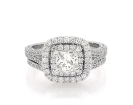 Previously Owned Neil Lane Princess-Cut Diamond Double Halo Bridal Set 2-1/5 ct tw 14K White Gold Size 7.5