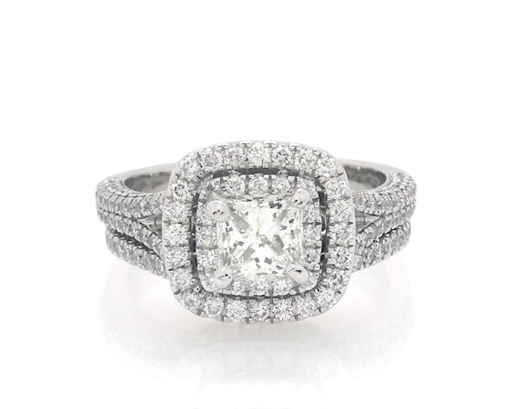 Previously Owned Neil Lane Princess-Cut Diamond Double Halo Bridal Set 2-1/5 ct tw 14K White Gold Size 7.5