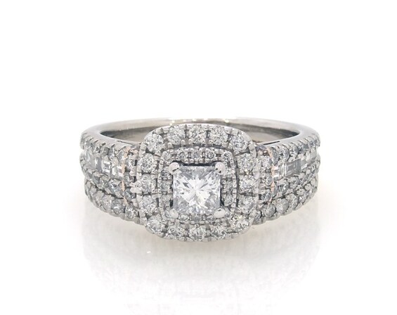 Previously Owned Adrianna Papell Princess-Cut Diamond Double Halo Bridal Set 1-1/3 ct tw 14K Two-Tone Gold Size 6