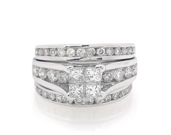 Previously Owned Princess-Cut Quad Diamond Bridal Set 1-5/8 ct tw 14K White Gold Size