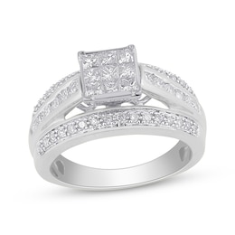 Previously Owned Princess-Cut Multi-Diamond Center Engagement Ring 1 ct tw 10K White Gold