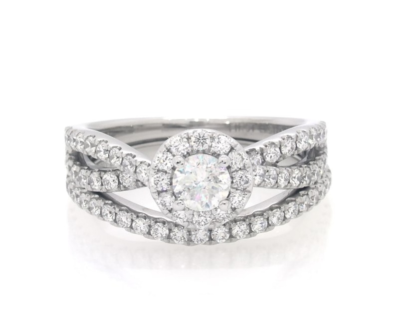 Main Image 1 of Previously Owned THE LEO First Light Diamond Bridal Set 1 ct tw 14K White Gold Size 6.75