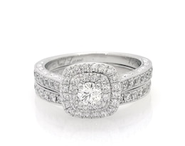 Previously Owned Neil Lane Round-Cut Diamond Double Halo Bridal Set 1 ct tw 14K White Gold Size 5.75