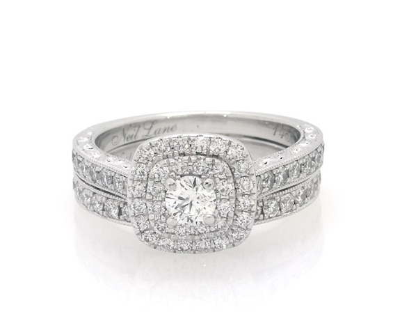 Previously Owned Neil Lane Round-Cut Diamond Double Halo Bridal Set 1 ct tw 14K White Gold Size 5.75