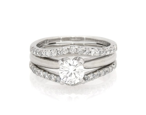 Previously Owned Round-Cut Diamond Bridal Set 7/8 ct tw 14K White Gold & Platinum Size 4.5