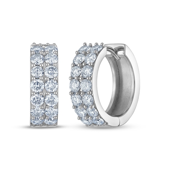 Previously Owned KAY Lab-Grown Diamonds Two-Row Pavé Huggie Hoop Earrings ct tw 10K White Gold