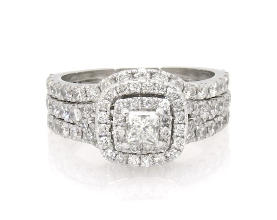 Previously Owned Neil Lane Princess-Cut Diamond Double Halo Bridal Set 1-3/4 ct tw 14K White Gold 5.25