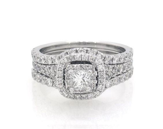 Previously Owned Neil Lane Princess-Cut Diamond Double Halo Bridal Set 1-3/4 ct tw 14K White Gold Size 6.75