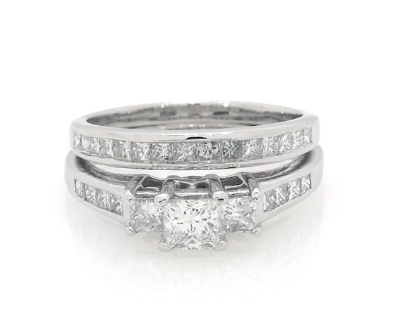 Previously Owned Princess-Cut Diamond Bridal Set 1-1/4 ct tw 14K White Gold Size 7.25