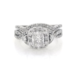 Previously Owned Pie-Cut Multi-Diamond Halo Bridal Set 7/8 ct tw 14K White Gold Size 6.5
