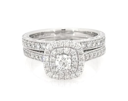 Previously Owned Neil Lane Round-Cut Diamond Double Halo Bridal Set 1 ct tw 14K White Gold Size 7