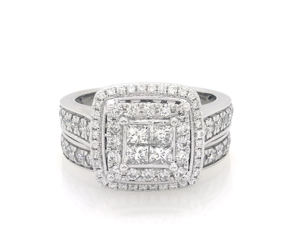 Previously Owned Princess-Cut Quad Diamond Bridal Set 1-1/2 ct tw 14K White Gold Size 6.75