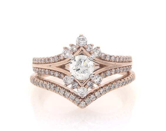 Previously Owned Round-Cut Diamond Chevron Bridal Set 1 ct tw 14K Rose Gold 7