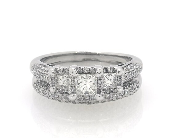 Previously Owned Princess-Cut Quad Diamond Bridal Set 1-3/4 ct tw 14K White Gold Size 9.5