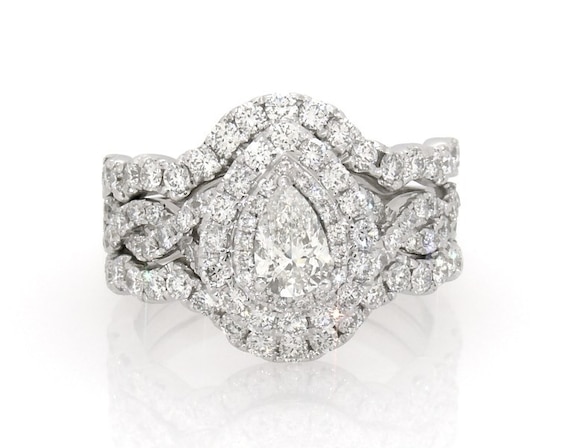Previously Owned Neil Lane Pear-Shaped Diamond Double Halo Bridal Set 2 ct tw 14K White Gold Size 6.25