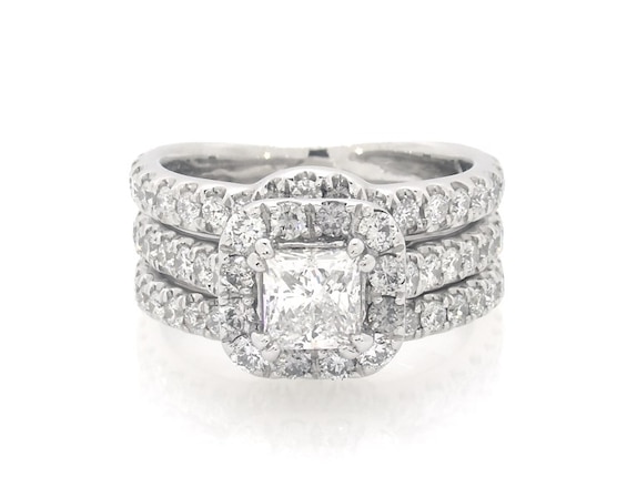 Previously Owned Neil Lane Princess-Cut Diamond Halo Bridal Set 2 ct tw 14K White Gold Size 5