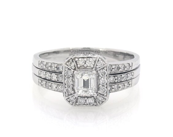 Previously Owned Emerald-Cut Diamond Bridal Set 1-1/5 ct tw 14K White Gold Size 9