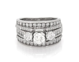Previously Owned Round-Cut Diamond Three-Stone Bridal Set 1-3/8 ct tw 14K White Gold Size 5.5