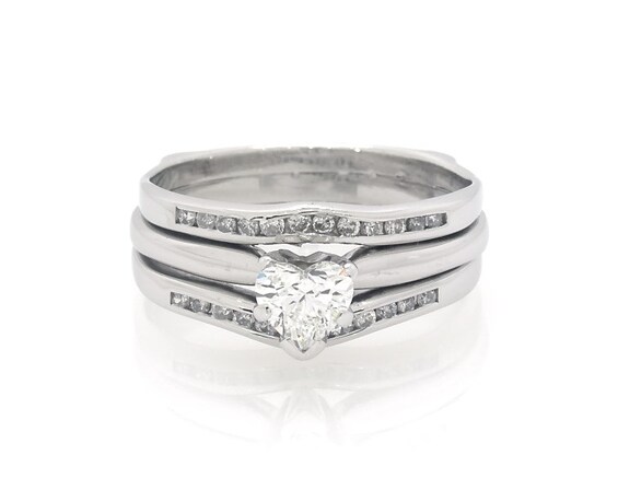 Previously Owned Heart-Shaped Diamond Bridal Set 5/8 ct tw 14K White Gold Size 8.25