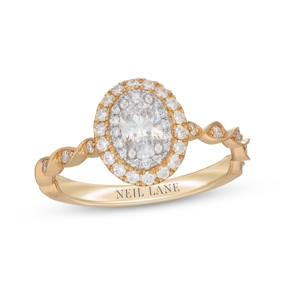 Previously Owned Neil Lane Oval-Cut Diamond Double Halo Engagement Ring 5/8 ct tw 14K Two-Tone Gold